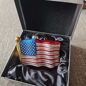 Valerie Parr Hill Glass Ornament American Flag Patriotic Christmas USA July 4th